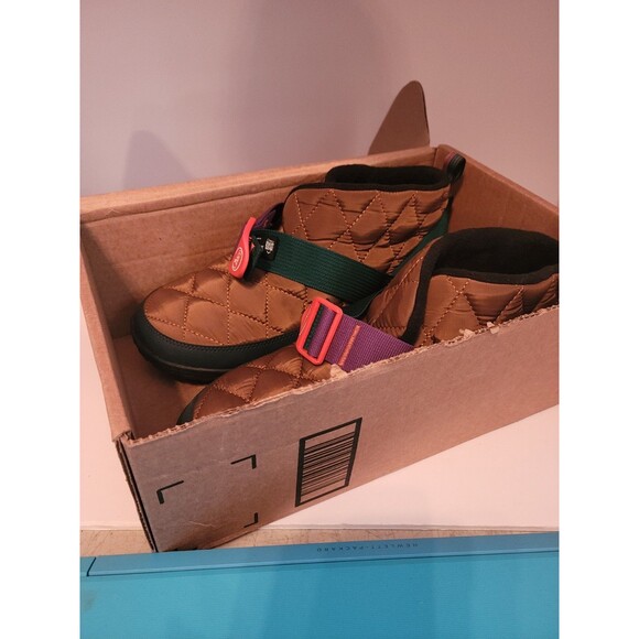 Chacos Men’s Ramble Puff Bootie/shoe Size 10.5 Brown With Purple/green Adj Strps
